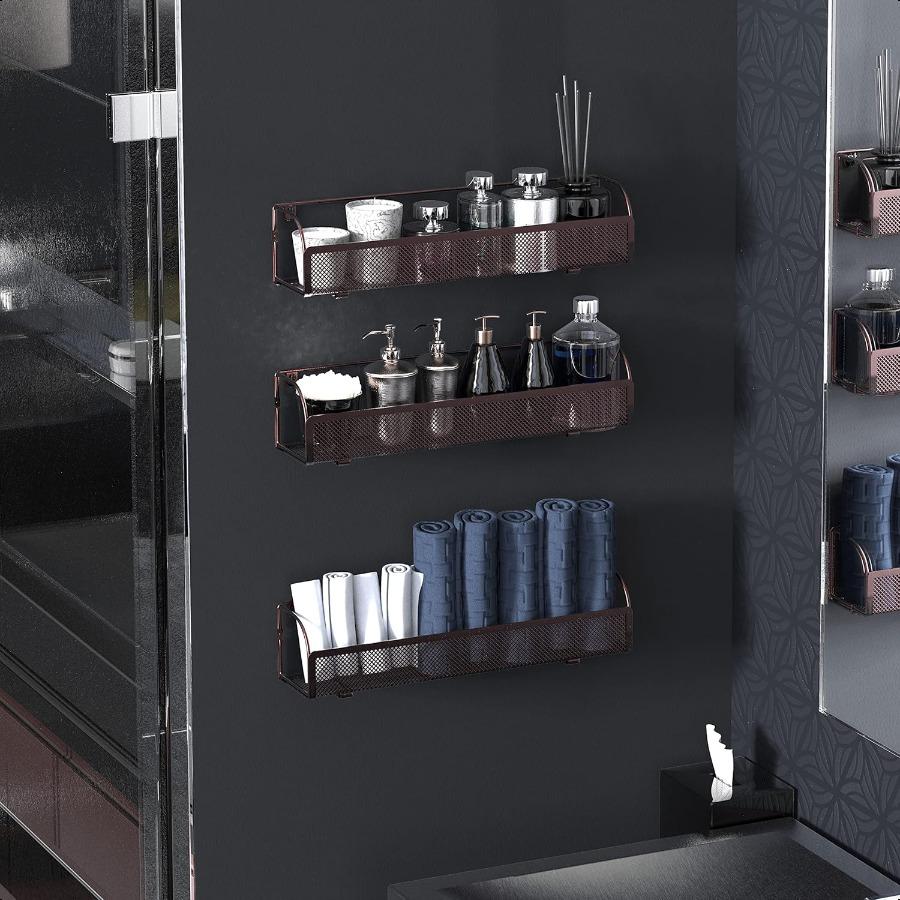 Wall Mounted Spice Rack Shelves Organizer Bronze 3Pack