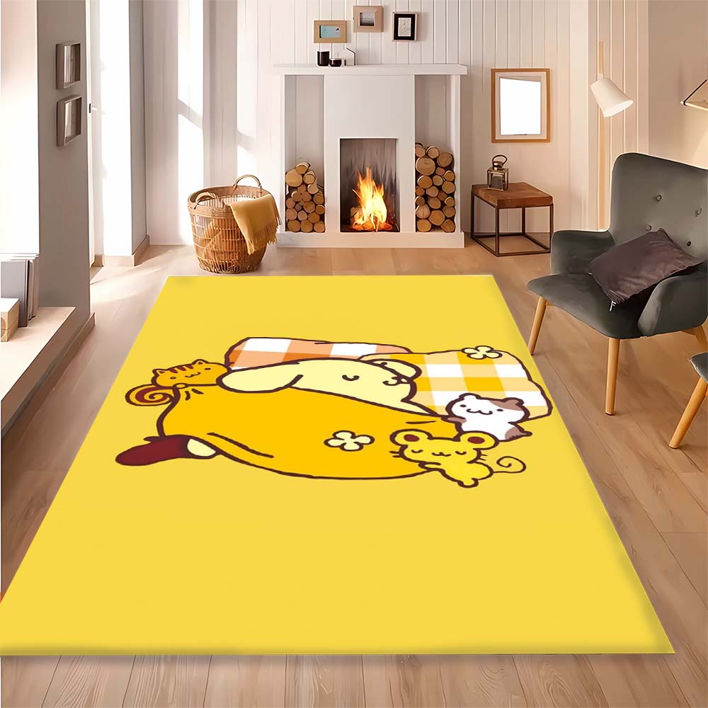 Cute Pompom Dog print decorative rug, perfect for the bedroom, bedside, doorway, or living room as a housewarming gift.