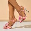 2025 New Fashion Flower Bud Open Toe Designer Sandal Female Buckle Strap Pink High Heels Party Prom Shoes Women Sandalias