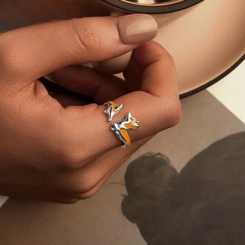 Cute Corgi Dog Open Ring Ladies Girls Exquisite Jewelry Party Birthday Anniversary Gift Selection