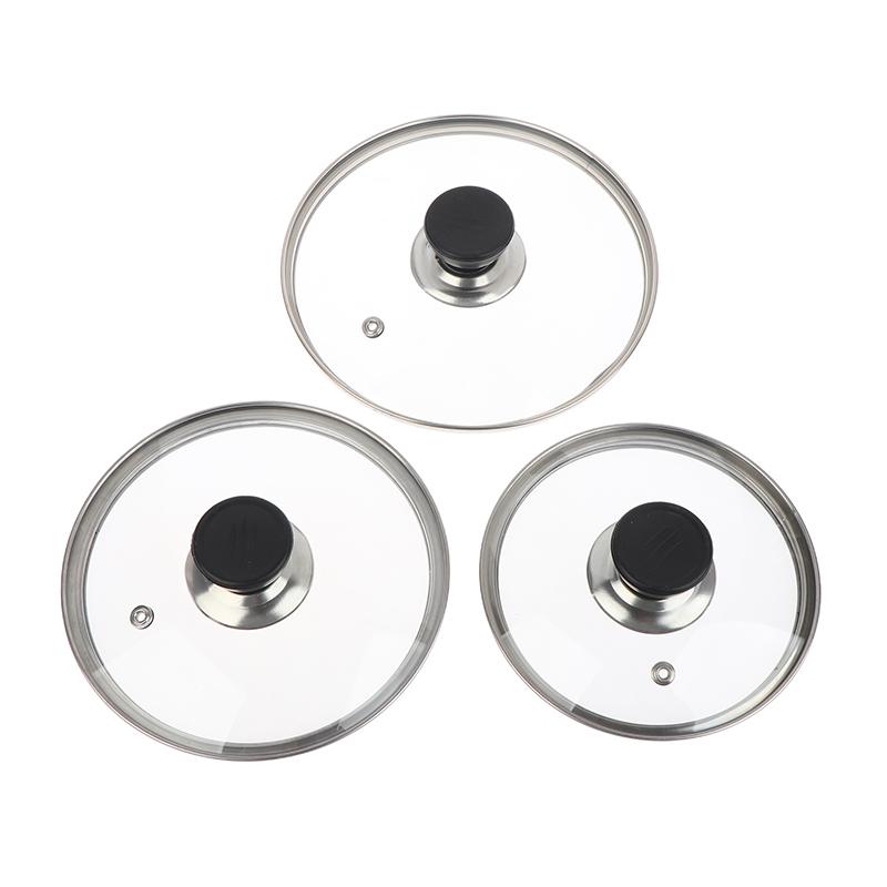 Visible Pot Cover Tempered Glass Pot Lid Stainless Steel Rimmed Pan Lid Spill Shatter-Proof Round Chef Glass Cover