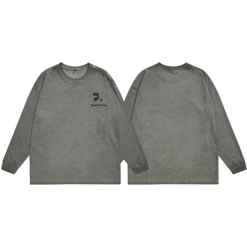 Fat Crew Neck American Vintage Pattern Printed Men's T-Shirt--Lightweight and wrinkle-resistant, versatile commuter long-sleeved sweater