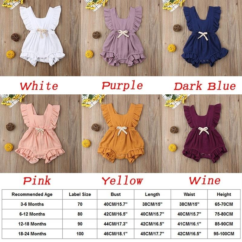 Χαριτωμένα Καλοκαιρινά Ρούχα Νεογέννητου Βρέφους Μωρού Κοριτσιών Μονοχρωματικό Βολάν Κορμάκι Ρομπάκι με Σταυρωτή Πλάτη Σετ