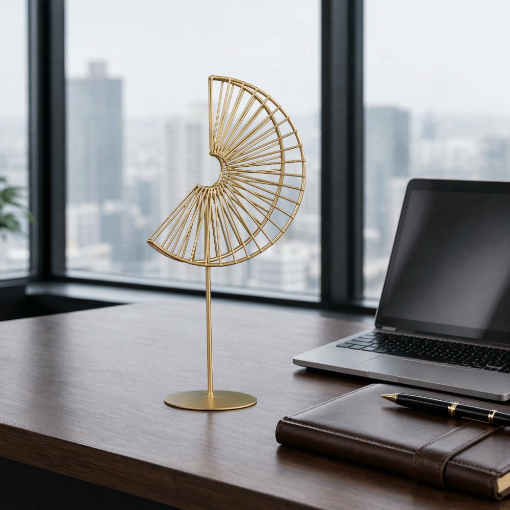 Gold Wire Woven Semicircle Iron Desk Decor Hotel Front Desk Display Ornament
