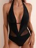 Halter Tie Sexy One-Piece Solid Mesh Swimwear for Women