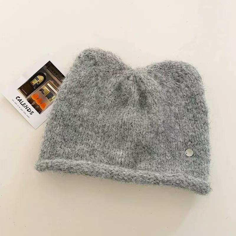 Dumble Cat Ear Knit Hat With Embroidered Design For Winter Warmth And Casual Wear