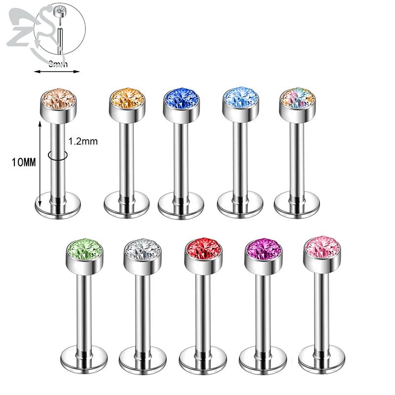 ZS 6-13 STK/LOT 16G Rustfritt Stål Leppe Labret Piercingsett Krystall Monroe Leppepiercing Øre Tragus Helix Bruskpiercing 6/8/10mm