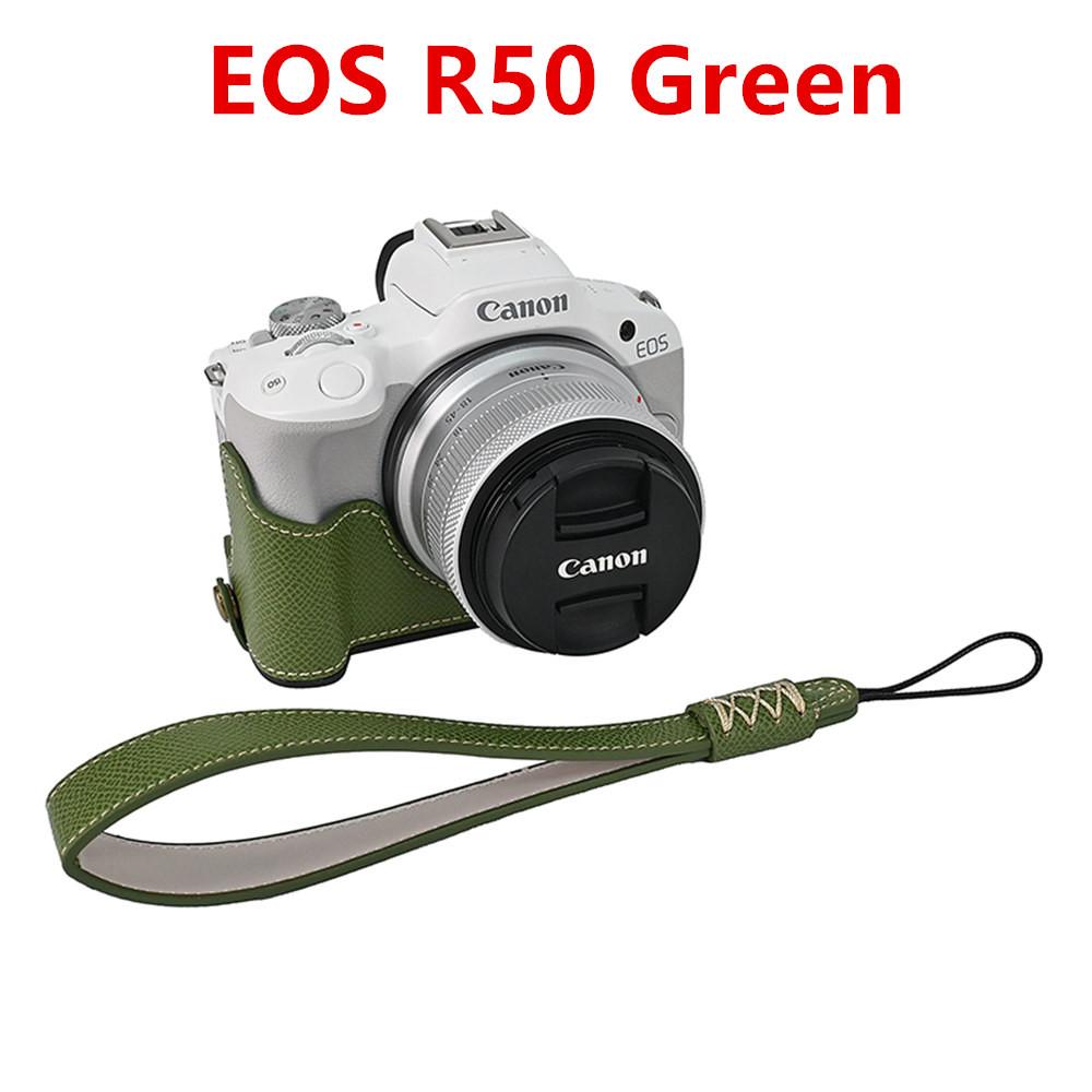 Palm Print PU Leather Camera Half Case For Canon EOS R50 R10 R8 Battery Opening Bottom Cover With Hand Strap