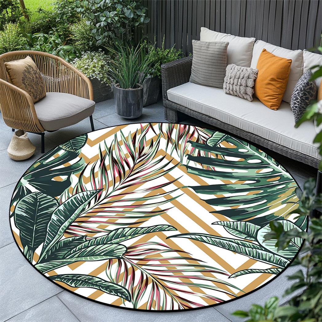 

1pc Tropical Leaves Pattern Rug, Round Washable Large Decorative Rug for Living Room/Bedroom/Office/Playroom/Camping 100x100cm