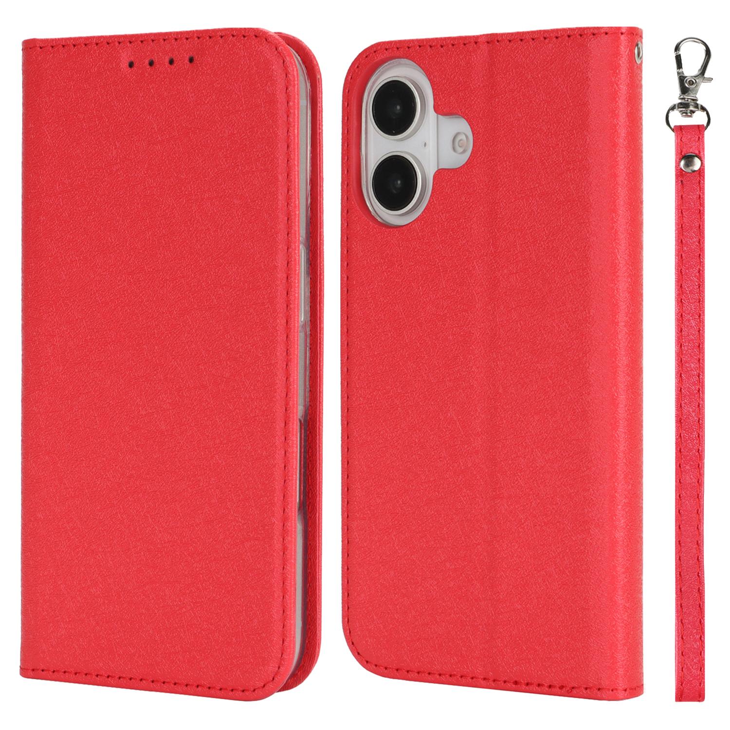 For iPhone 16 Case PU Leather Silk Texture Magnetic Flip Phone Cover C