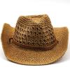 Hollow Out Unisex Shading Outdoor Wide Brim Cowboy Straw Hat Solid Color Fashion Sun Protection Beach Hat Summer Cap