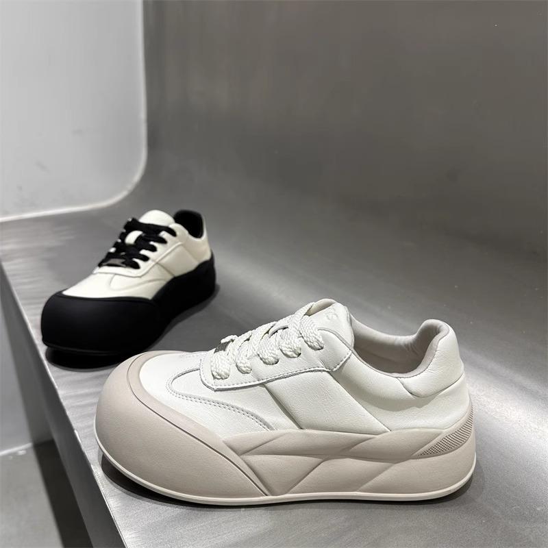 Women's Thick Bottomed Heightened Comfortable New Ugly Bread Shoes - Heeled White Slip On Sports Casual Board Shoes