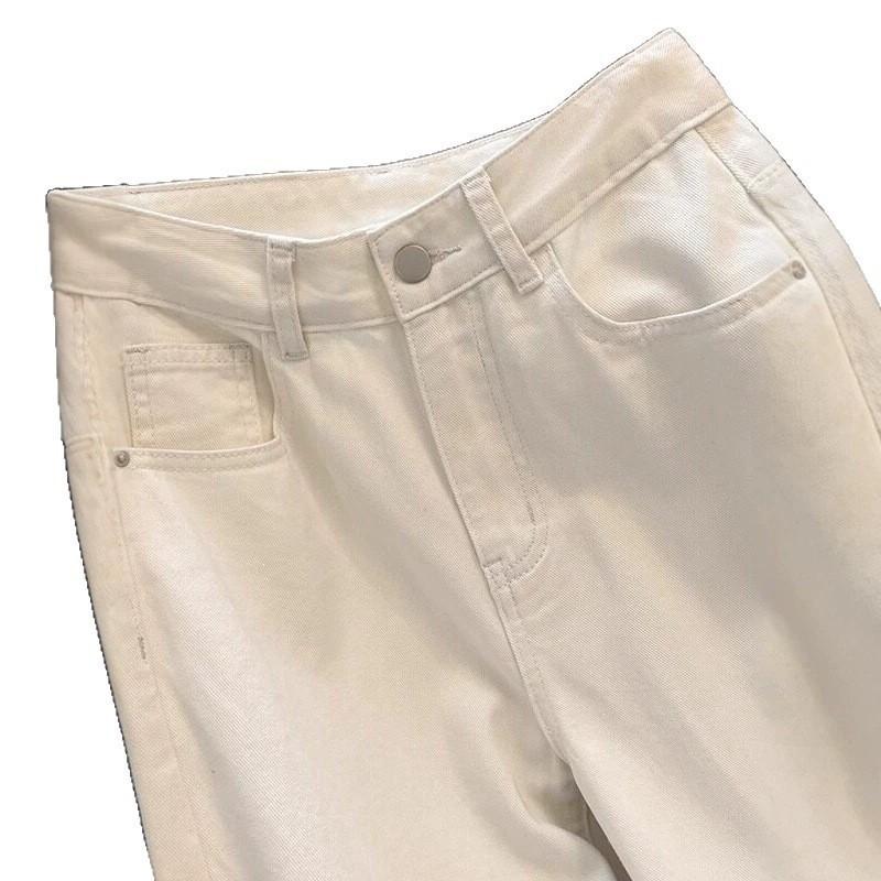 Womens White Wide Leg Straight Cut Jeans High Waist Loose Fit Cotton Denim Trousers 2026 Fall