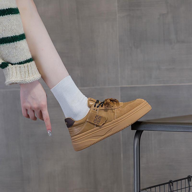 Thick-soled heightening casual board shoes women's autumn new fashion sports retro leather comfortable