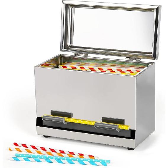 Диспенсер для соломинок из нержавеющей стали с металлической крышкой, многоразовый диспенсер для соломинок для ресторана, дома, бара, для хранения не упакованных соломинок (Серебряный)