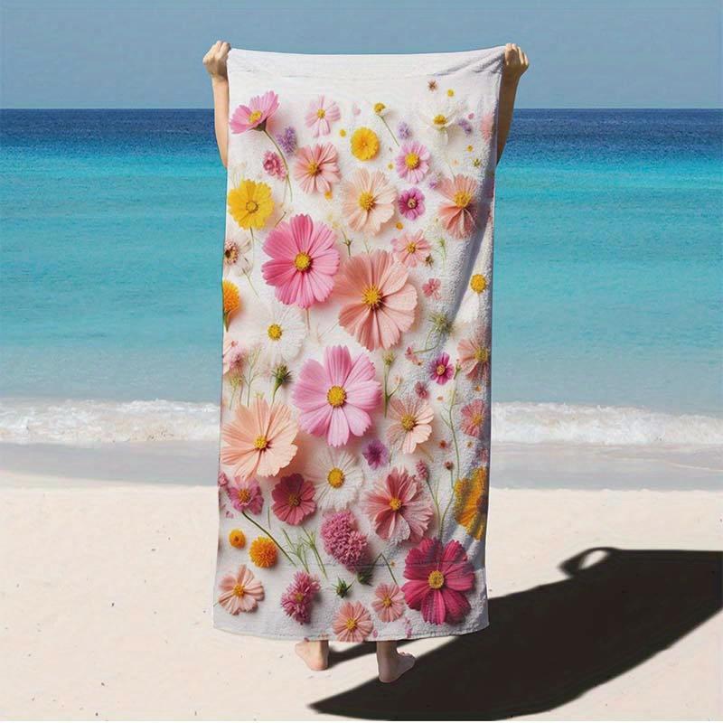 Vibrant Floral Beach Towel Beach Towel Vibrant Soft Pink Hibiscus Design Yoga Swimming Running Beach Pool Yoga Accessory W40*H60(CM)