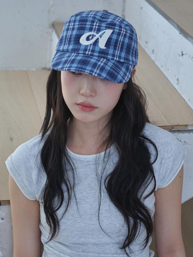 Olinkeompeulliteu A Logo Check Pillbox Cap (Blue Check)