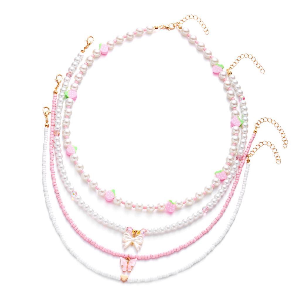 Eye Catching Strawberry Beaded Necklace Set Sweet Aesthetic Wristband Ideal For Fashion Enthusiasts And Students