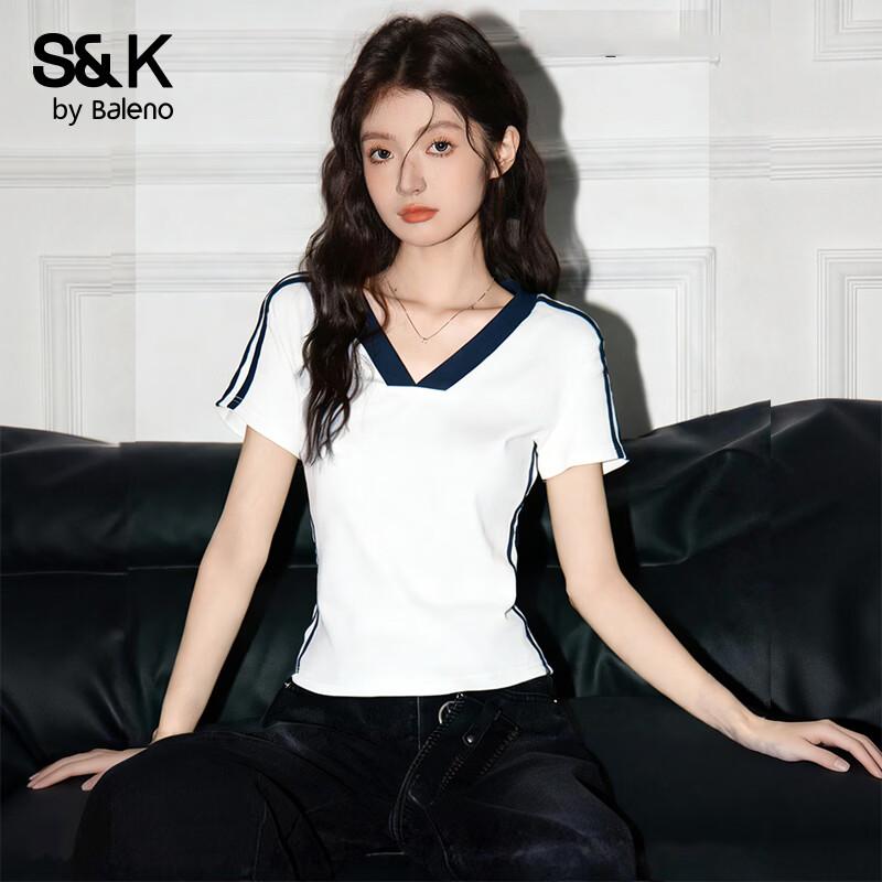 Baleno Women s V-Neck Contrast Short Sleeve T-Shirt M