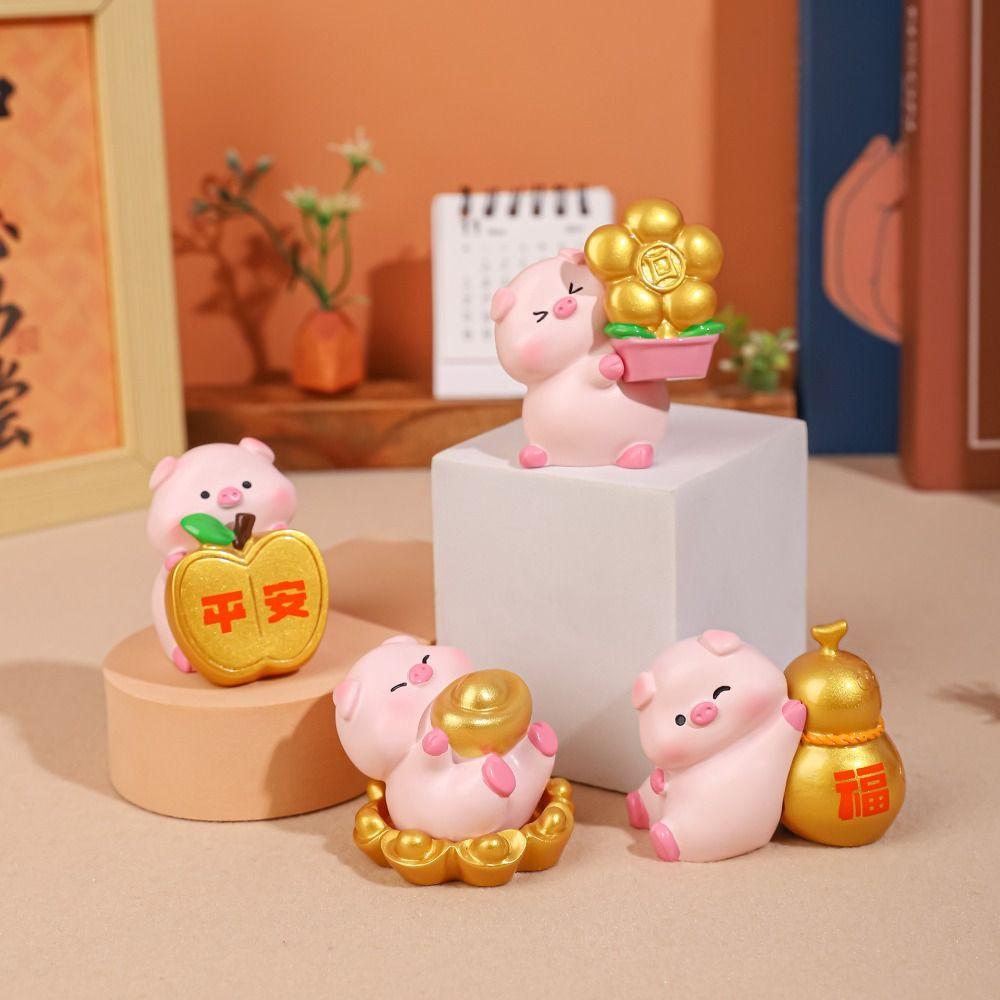 Fortune Lucky Pig Figurine Cute New Year Pig Figurine Blessing Pig Statue  Office Desktop Decor