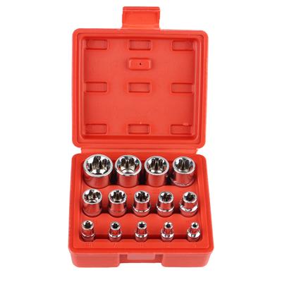 With a Case Star Socket Set 14-Pieces Wrench Head Female E Torx Socket Set External Torx Socket Set Auto Repair Tools E4-E24 Car Disassembly Tool