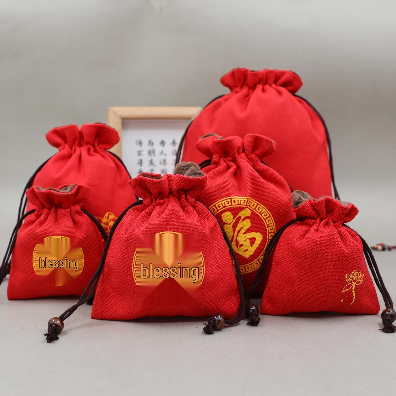 

Bright Red Cotton Linen Drawstring Bag for Jewelry, Beads & Bracelets Lotus 7*11cm