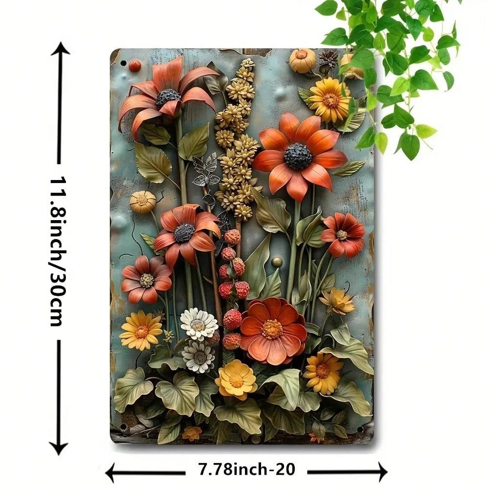 Vintage Floral Iron Tin Sign Set Retro Metal Wall Art for Cafe Bar Home Decor
