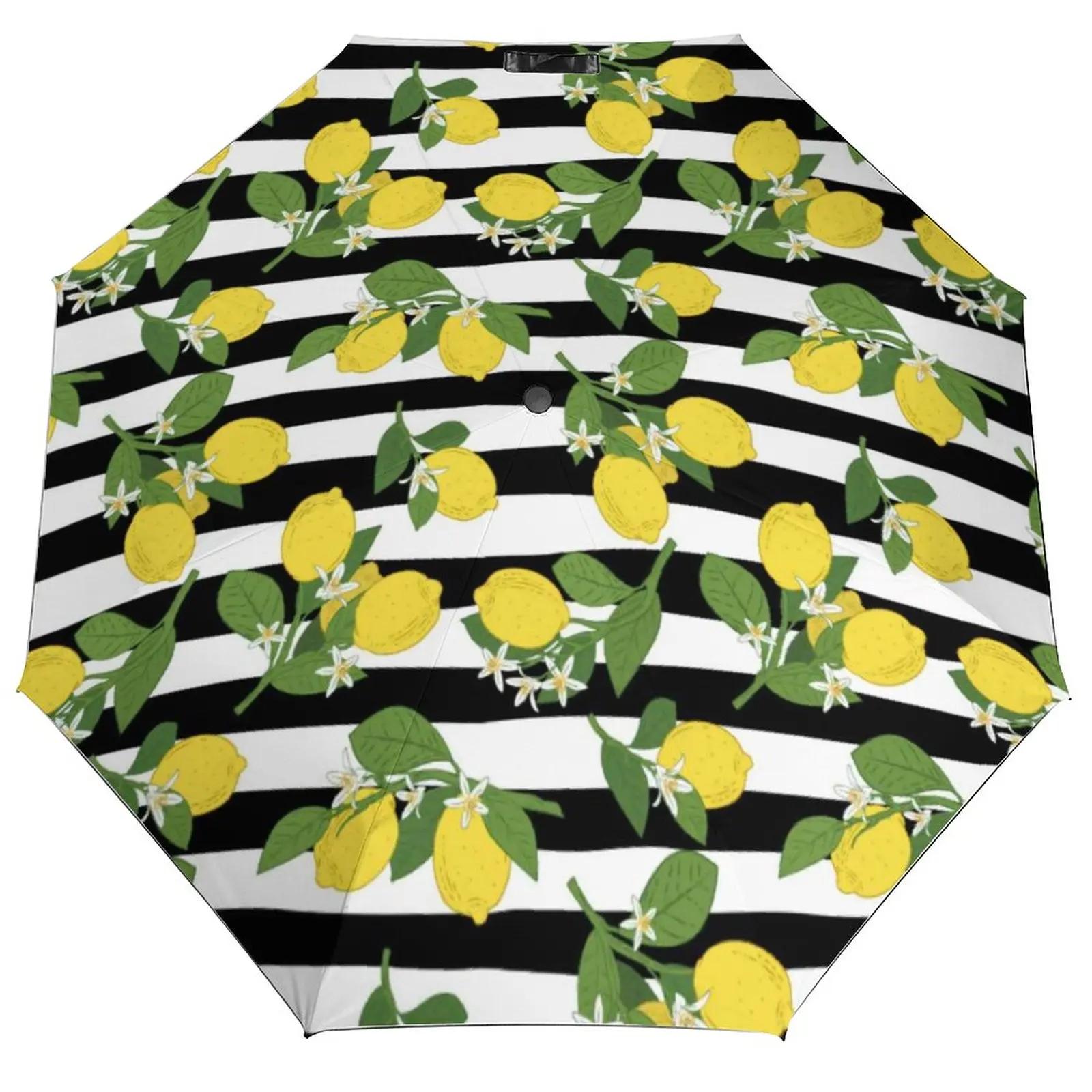 Striped Design 3 Fold Non Automatic Umbrella Black And White Stripes Umbrella Lightweight UV Protection Umbrellas Parasol