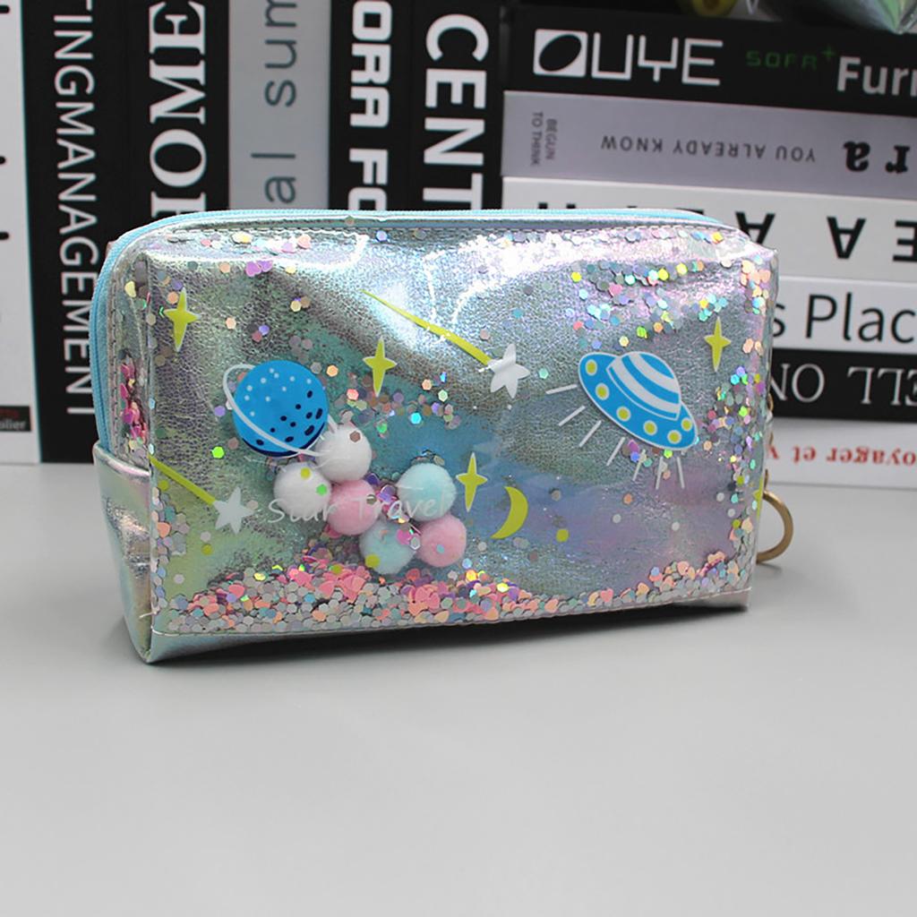 Large Capacity Planet Glitter Cosmetic Bag Cute Starry Makeup Pouch For Girls Student Pencil Case Travel Toiletry Bag