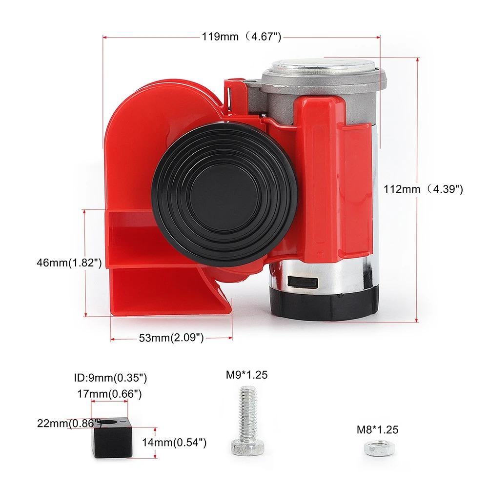 12V 115dB Car Air Horn Red Compact Dual Tone Electric Pump Loud Siren Vehicle for Car Motorcycle Truck Bicycle