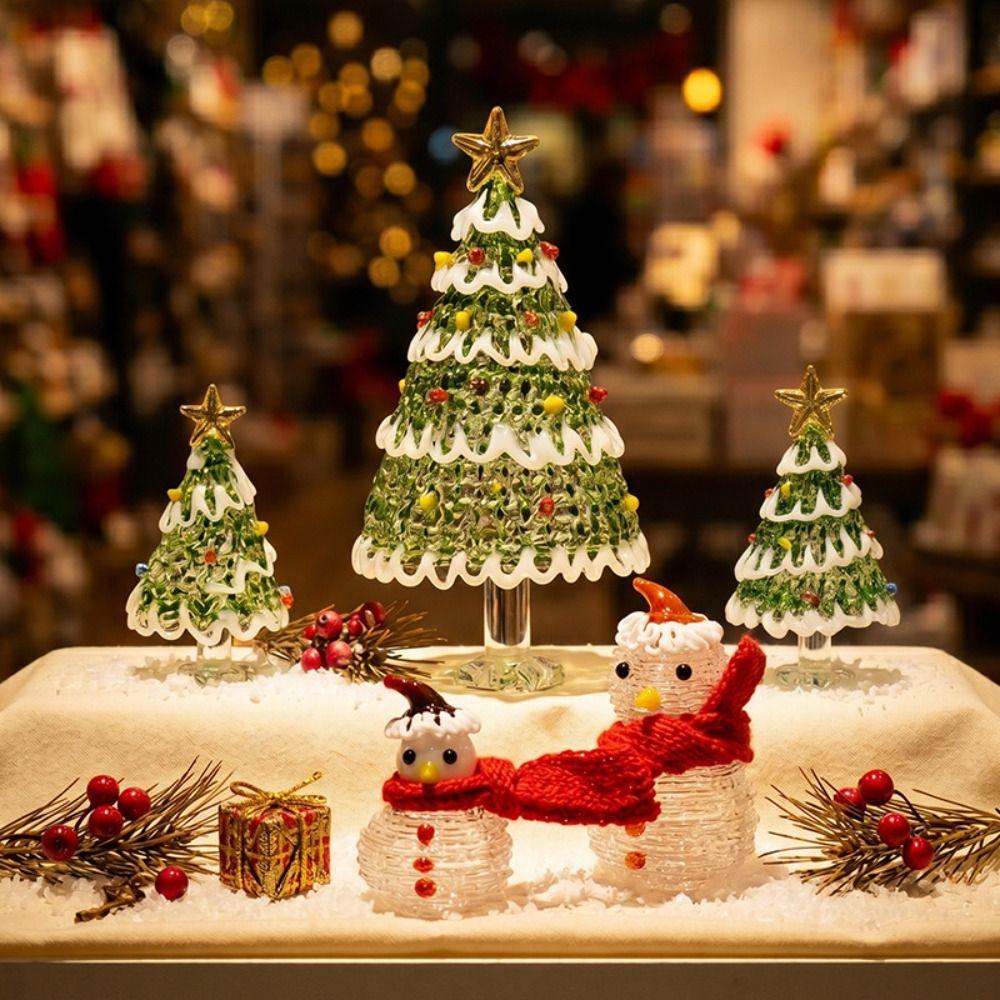 Brushed Glass Snowman Figurines Handcrafted Glass Christmas Decoration Party Supplies
