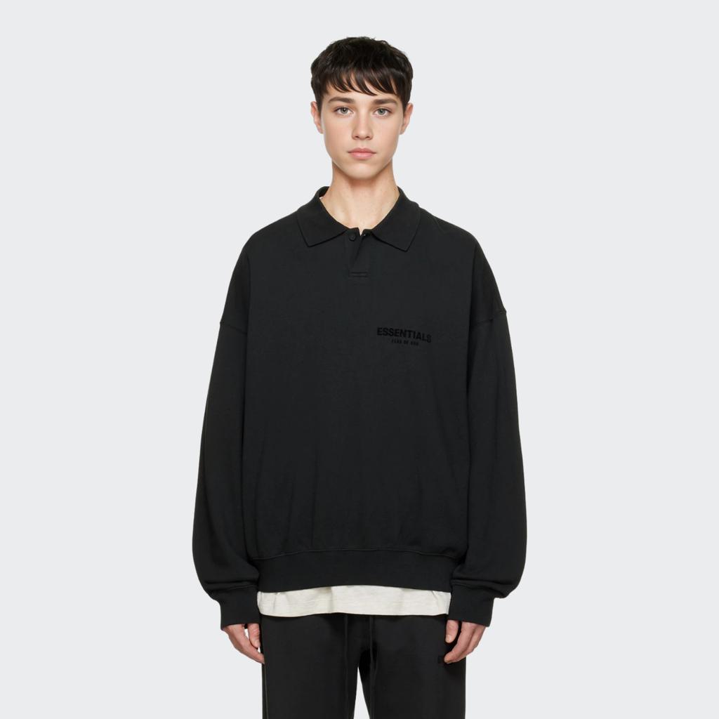Fear of God Essentials SS22 Long Sleeve Polo Unisex Tops Black FOG-SS22-415