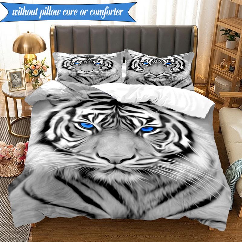 3PCS White Tiger Family Bedding Set,Including 1pc Duvet Cover And 2pcs Pillowcases Perfect for Bedroom, Dormitory, Fan Christmas gift
