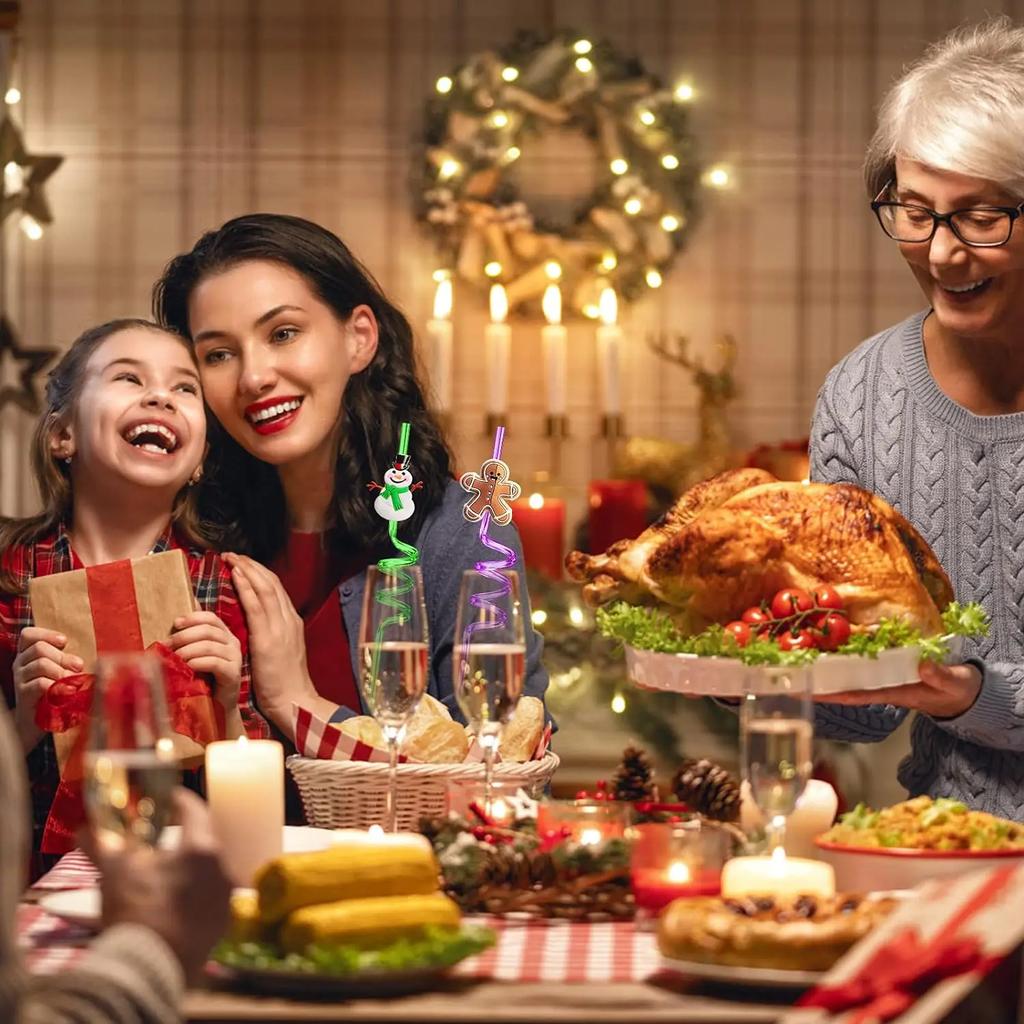 Christmas Spiral Straws Father Christmas Snowflake Elk Straws Drinking Juice Straws Children Straws Christmas Party Decoration