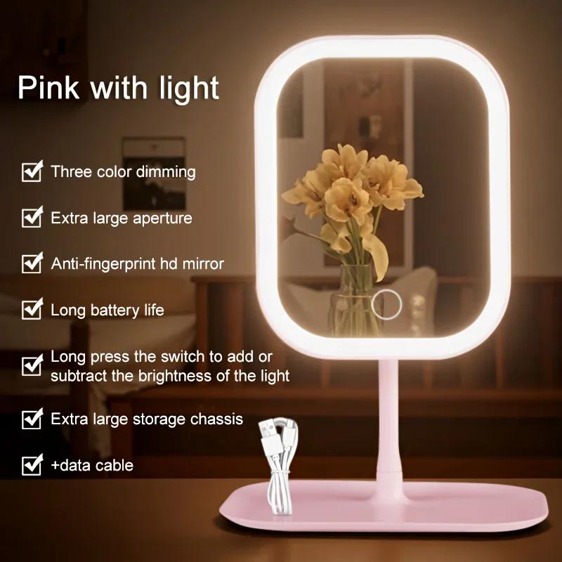 NEW LED Makeup Mirror, Touch Control 3 Light Modes, Rechargeable Portable Vanity Mirror with Stand & Foldable Design