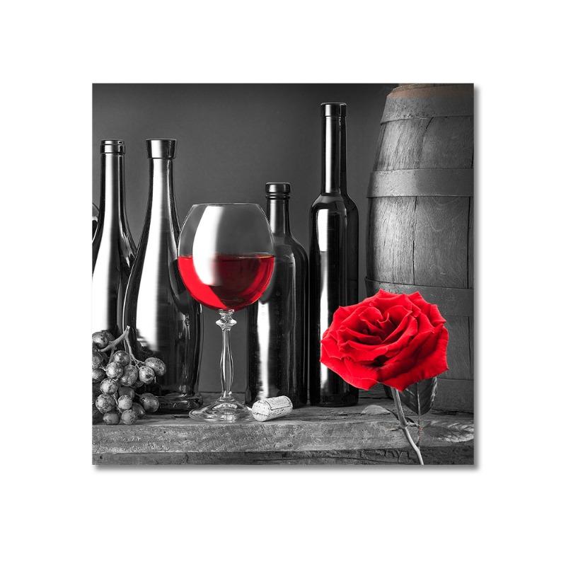 Kitchen Wall Art Decor Pictures Red Wine Glass Rose Painting On Canvas Poster and Prints Home Decoration Dining Room Restaurant