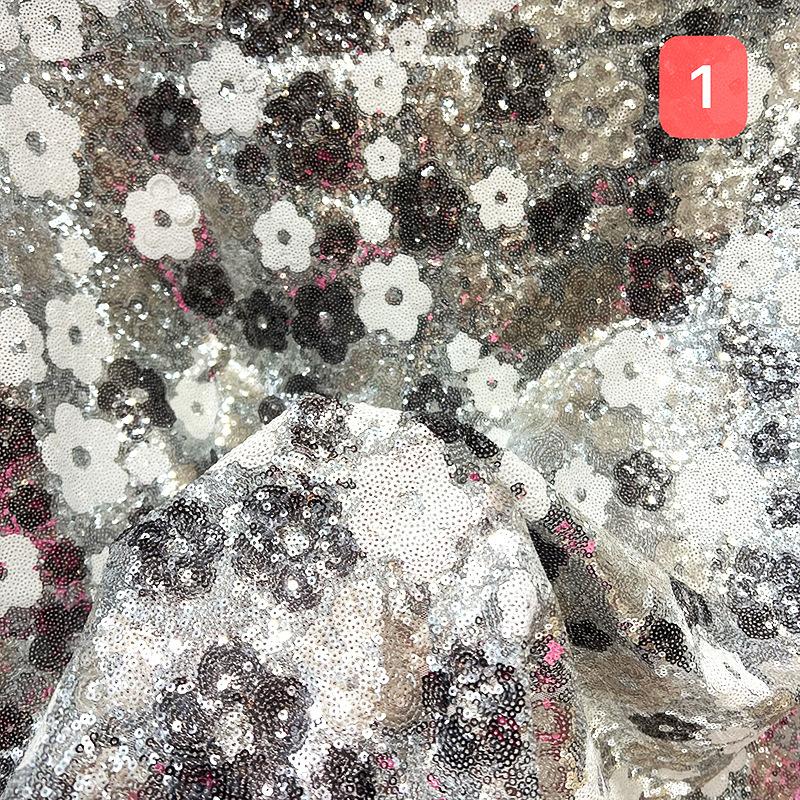 1 Yard Blume Pailletten Stickerei Perlen Stoff Elastisches Netz Pflaumenstoff DIY Nähen Kleid Bühnenkostüm Patchwork Material