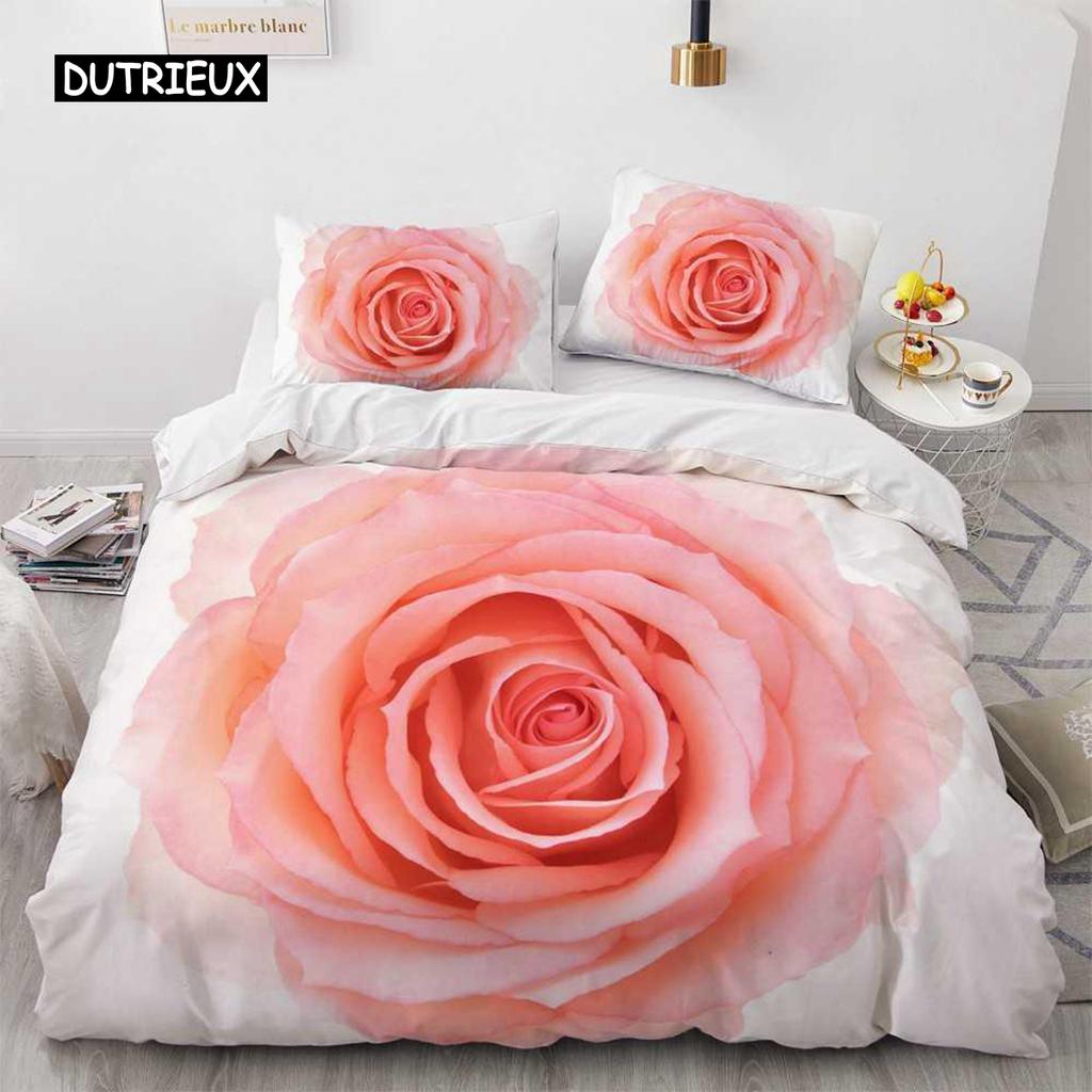 Flower Duvet Cover Set Microfiber Red Rose Bedding Set King Size Floral Print for Valentine's Day Mother's Day Soft Quilt Cover