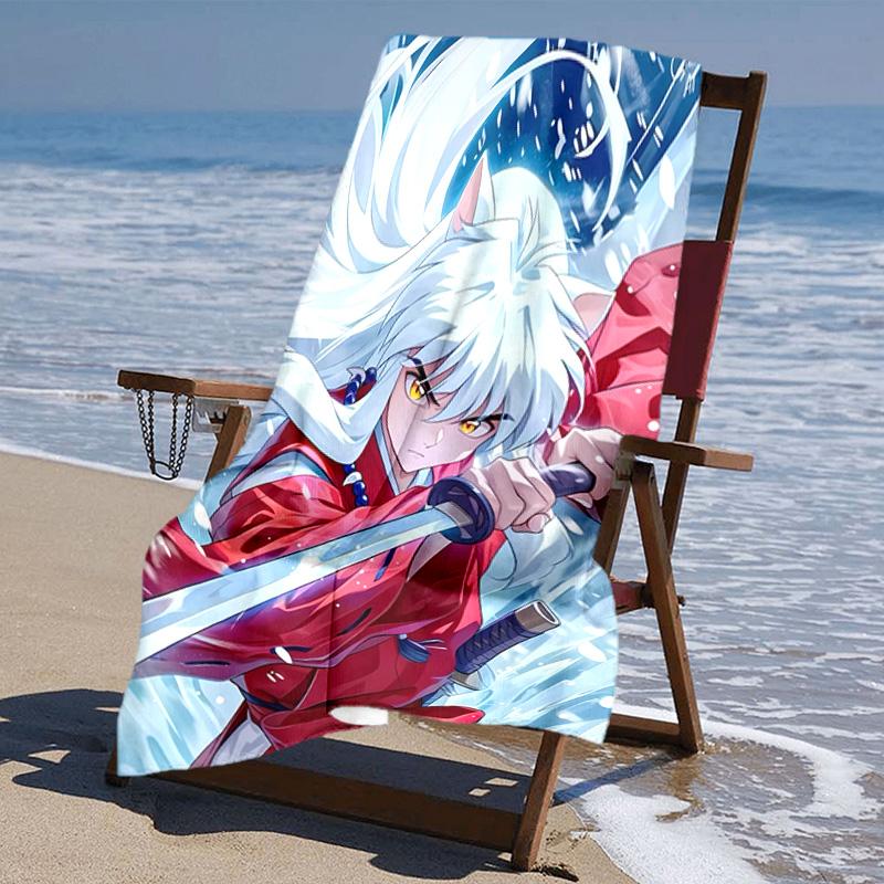 proof beach towel with Inuyasha pattern - soft,absorbent,quick-drying,machine washable - perfect for swimming,camping,bathing