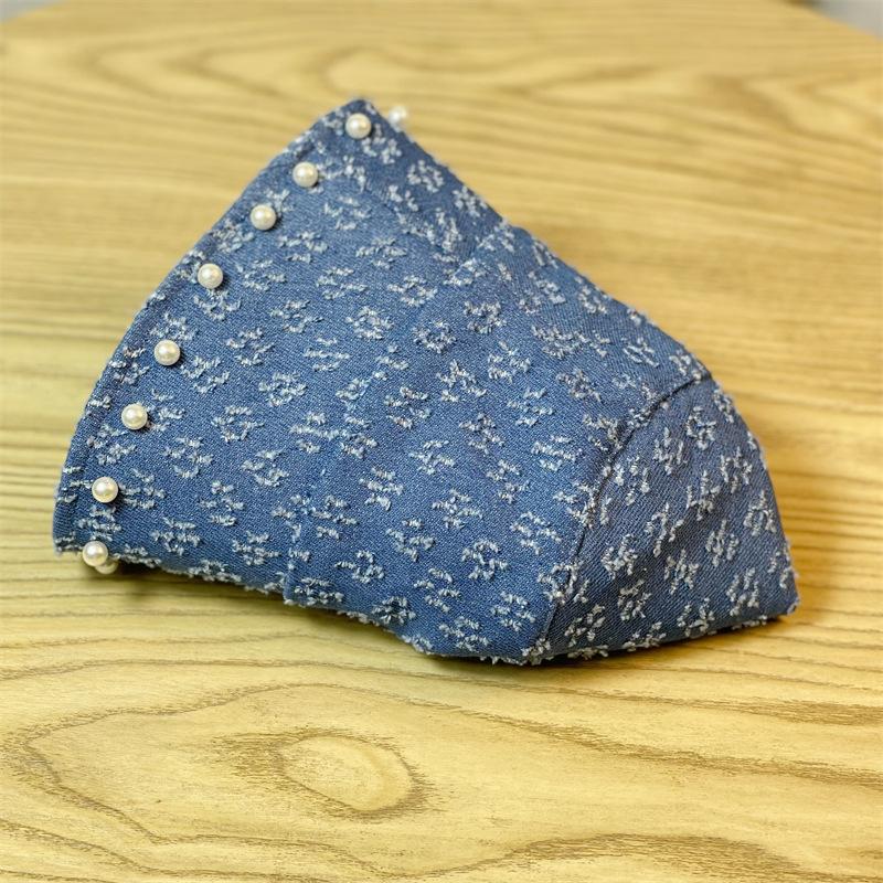 New Retro Washed Denim Pearl Bucket Hat Women's Autumn and Winter Bucket Basin Hat Children