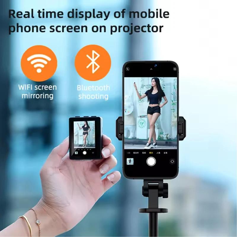 Kabelloser Selfie-Stick-Stativständer mit kleinem Bildschirm-Casting-Selfie-Monitor Bluetooth-Fernbedienung für Smartphone-Selfie