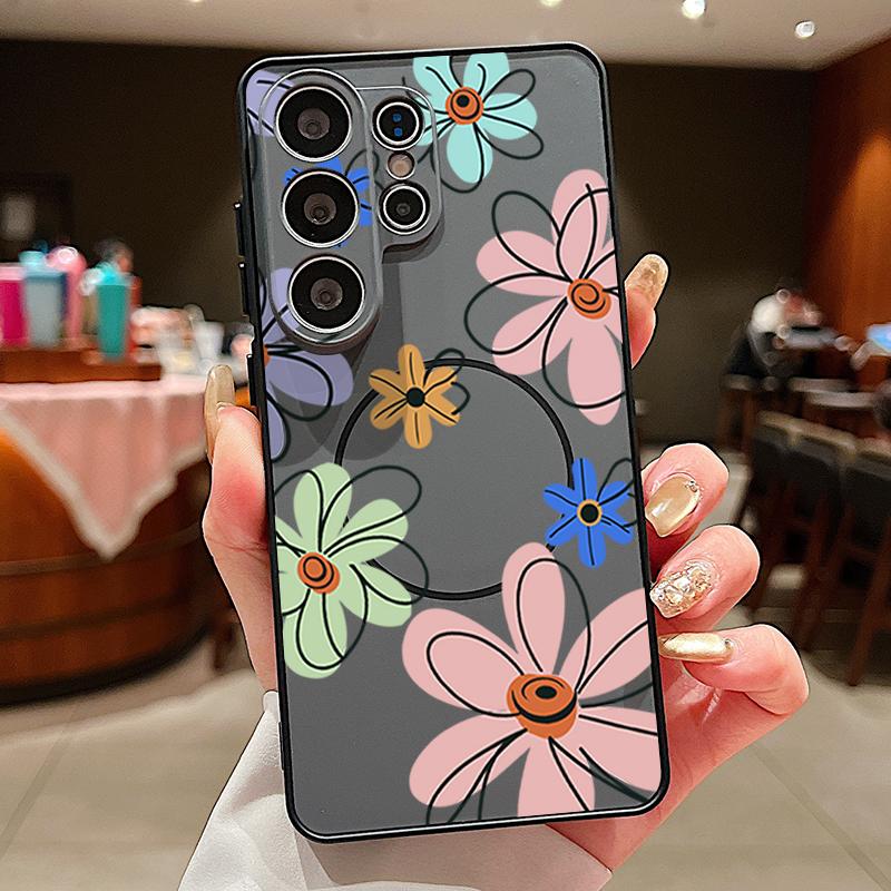

Cartoon Floral Case For Samsung Galaxy S26 Ultra S25 Edge S24 Plus S23 FE S22 A17 A54 A55 A56 A57 5G Magnetic For Magsafe Cover Daisies Peach Blossom Samsung S25 Plus