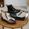 Mode Lyx Herr Business Chelsea Boots PU Sidodragkedja Spänne Stövlar Brittisk Retro Gentleman Mocka Formella Stövlar Storlek 38-46 Herr Stövlar
