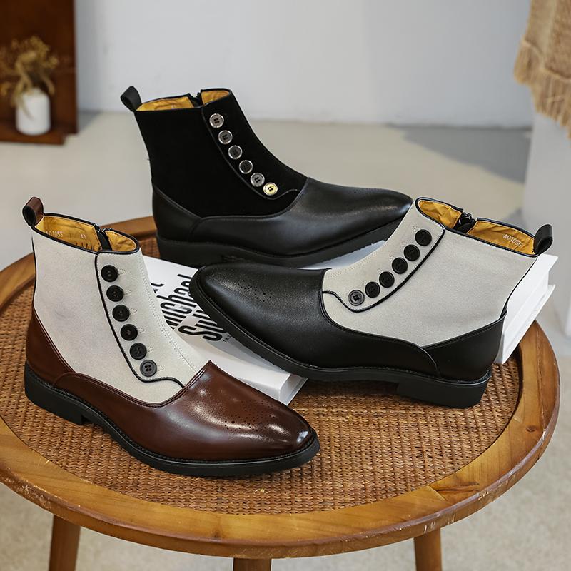 Mode Lyx Herr Business Chelsea Boots PU Sidodragkedja Spänne Stövlar Brittisk Retro Gentleman Mocka Formella Stövlar Storlek 38-46 Herr Stövlar