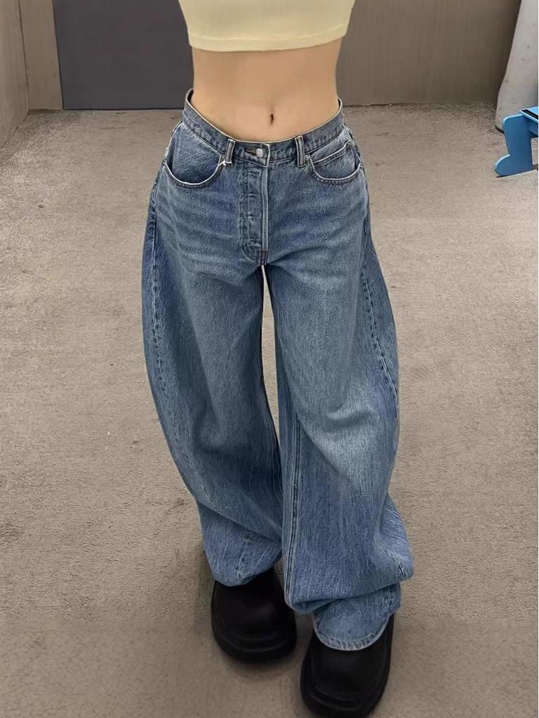 2025 Vår/Sommar Strass Hög Midja Vida Ben Jeans för Kvinnor