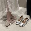 2025 New Mary Jane Shoes French Spring and Summer Light Mouth Skirt Wind Ballet Round Head Silver Year Flat Single Shoes Women