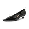 Comemore 3cm Low Heeled Shoes for Women Bright Patent Leather Pointed Toe Pumps Temperament Commuting Shallow Mouth Single Shoes