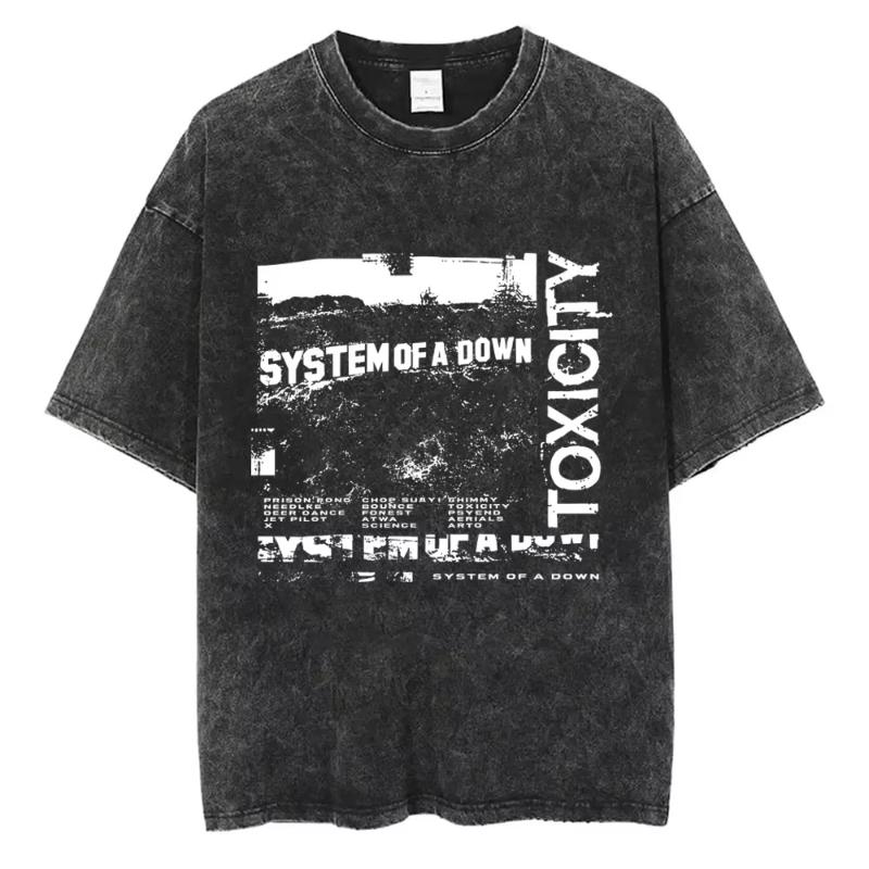 System of A Down Toxicity Album Graphic Washed Tshirt Unisex Women Rock Oversized T Shirts Unisex Vintage Alternative Metal Tshirts