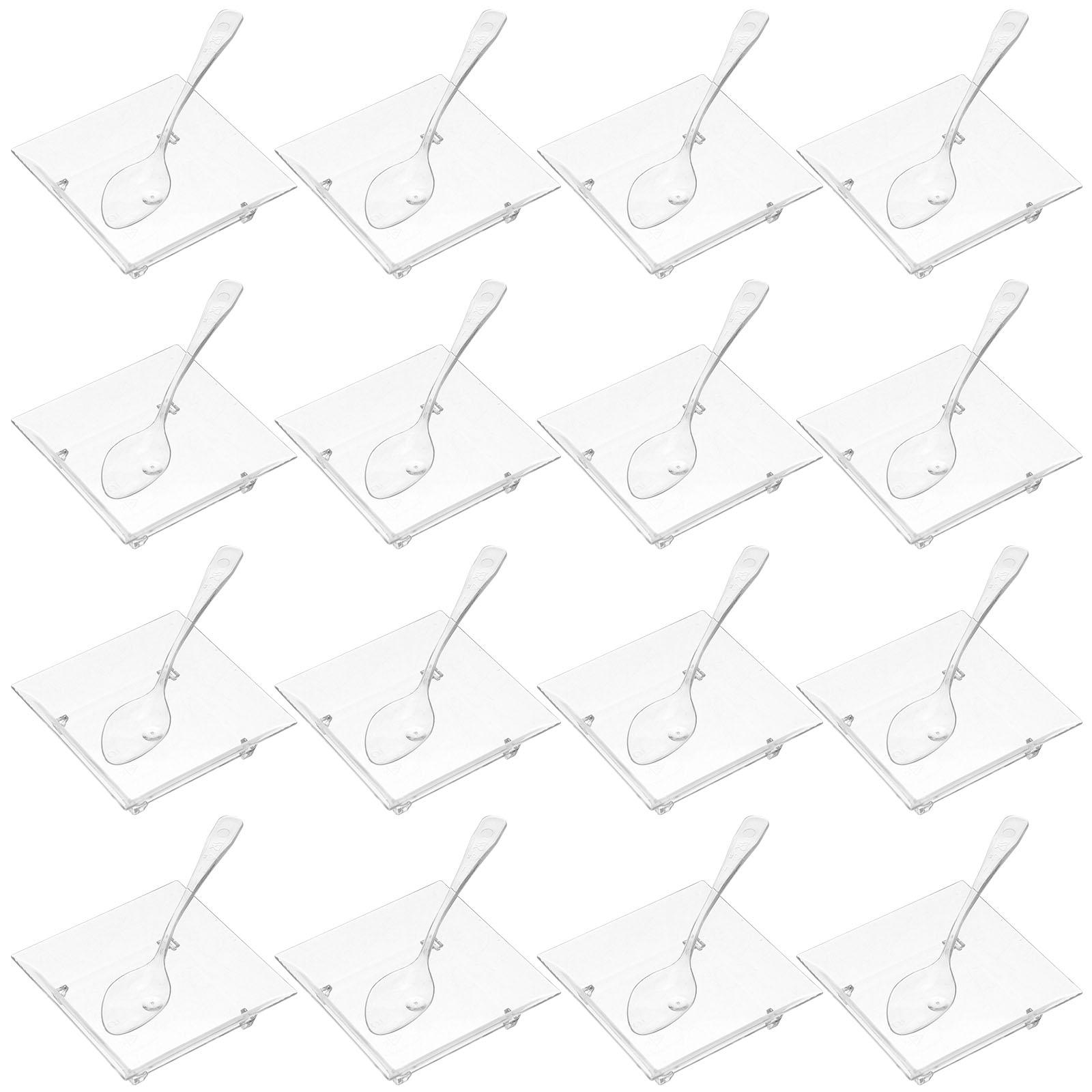 

100Pcs Clear Square Dessert Plates Mini Serving Plates for Birthday Wedding Cake Snack Cheesecake Spoons Desert Dishes прозрачный