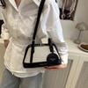 Vintage Portable Bowling Bag Women's Summer High-end Linen Splicing Boston Bag Contrasting Color Shoulder Messenger Bag